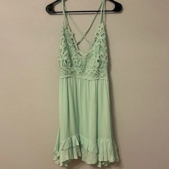 Chelsea & Violet Dresses & Skirts - Chelsea & Violet Green Mini Dress with Lace Detail